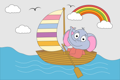 elephant animal cartoon with boat