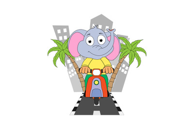 elephant animal cartoon ride a motorcycle