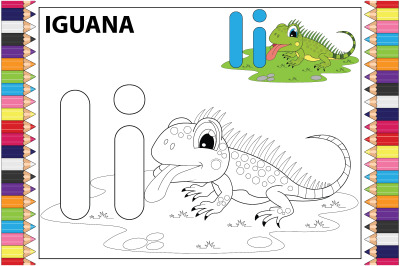 coloring iguana animal cartoon for kids