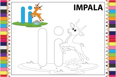 coloring impala animal cartoon for kids