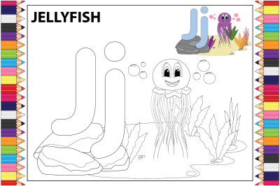 coloring jellyfish animal cartoon for kids