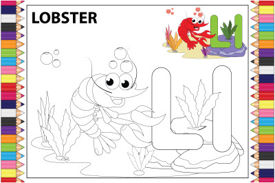 coloring lobster animal cartoon for kids