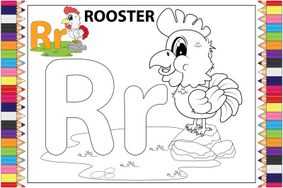 coloring rooster animal cartoon for kids