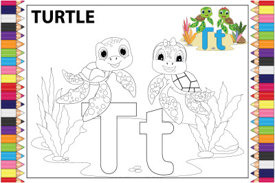 coloring turtle animal cartoon for kids