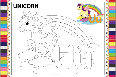 coloring unicorn animal cartoon for kids