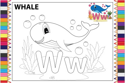 coloring whale animal cartoon for kids