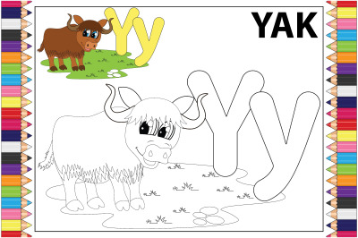 coloring yak animal cartoon for kids