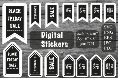 Sticker Bundle. Sticker Pack. 14 Sale Sticker. Black Friday. White Bor