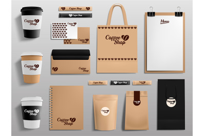 Realistic coffee shop mockups. Cafe&2C; restaurant corporate identity&2C; cu