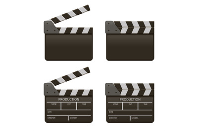 Movie clap board. Film open and close clappers, film production clappe