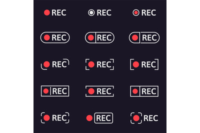 Recording icons. Smartphone or camera viewfinder record buttons, video