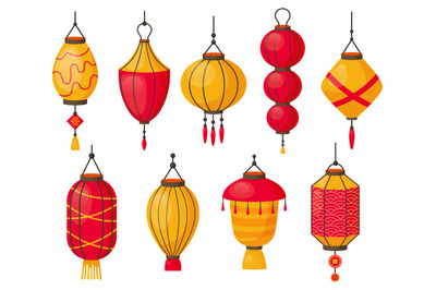 Asian lanterns. Chinese traditional red paper lamps, japanese or chine