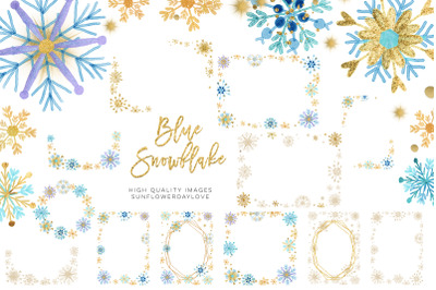 Blue Snowflake clipart&2C; Snowflake Blue &amp;amp; Gold&2C; Winter Snowflake