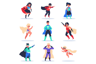 Superhero kids. Boys and girls superhero characters, wonder children i