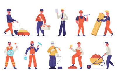 Construction engineer characters. Builders, construction worker people