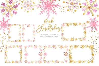 Pink &amp; Gold Snowflake Clipart, Snowflake Pink &amp; Gold, Snowflake Winter