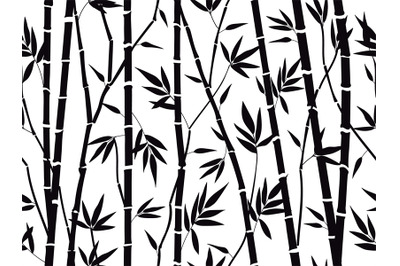 Bamboo forest texture. Bamboo forest silhouette, bamboo plants with le