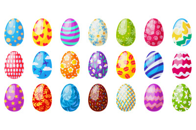 Cartoon easter eggs. Spring holiday chocolate egg, traditional ornamen