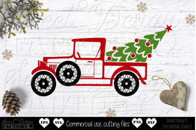 Retro car and Christmas tree SVG