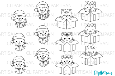 Christmas Cats Clipart Merry Christmas kittens Stamps