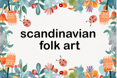 Modern watercolor floral clipart, scandinavian folk art