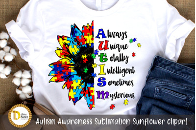 Autism Awareness Sublimation Sunflower clipart