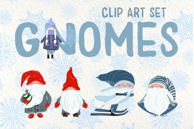 Gnomes and Snowflakes - Clip Art Set