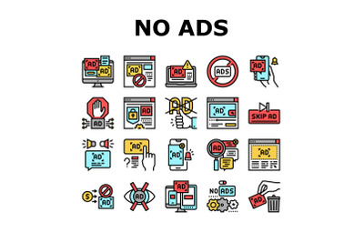 No Ads Advertise Free Collection Icons Set Vector