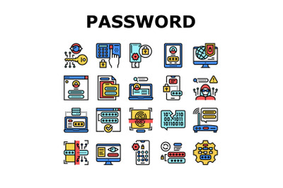 Password Protection Collection Icons Set Vector Illustration