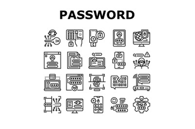 Password Protection Collection Icons Set Vector Illustration