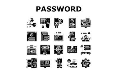 Password Protection Collection Icons Set Vector Illustration