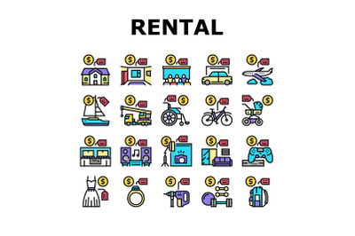 Rental Service Business Collection Icons Set Vector