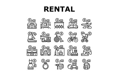 Rental Service Business Collection Icons Set Vector