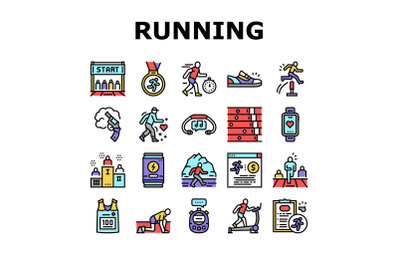 Running Athletic Sport Collection Icons Set Vector