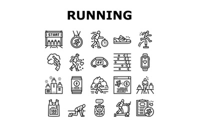 Running Athletic Sport Collection Icons Set Vector