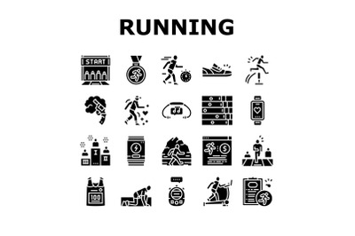 Running Athletic Sport Collection Icons Set Vector