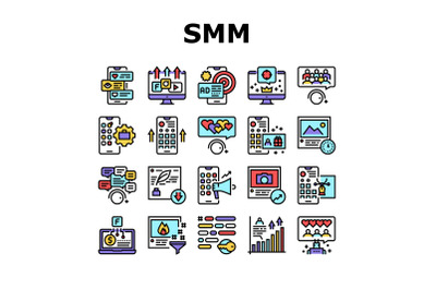 Smm Media Marketing Collection Icons Set Vector