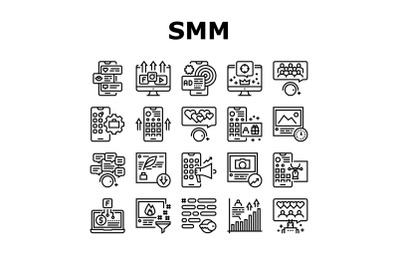 Smm Media Marketing Collection Icons Set Vector