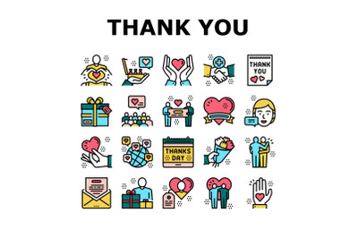 Thank You Day Holiday Collection Icons Set Vector