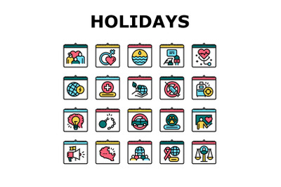 World Holidays Event Collection Icons Set Vector