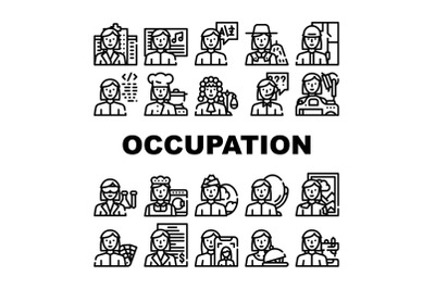 Female Occupation Collection Icons Set Vector Illustration