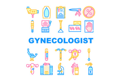 Gynecologist Treatment Collection Icons Set Vector Illustration