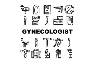 Gynecologist Treatment Collection Icons Set Vector Illustration