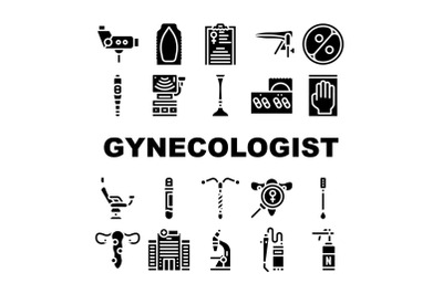 Gynecologist Treatment Collection Icons Set Vector Illustration