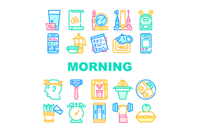 Morning Routine Daily Collection Icons Set Vector