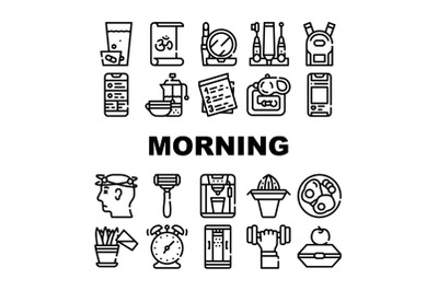 Morning Routine Daily Collection Icons Set Vector