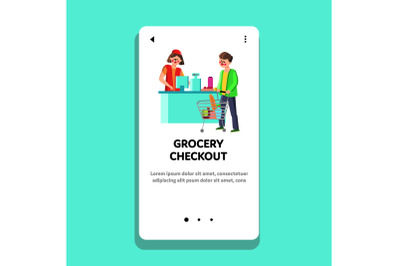 Grocery Checkout Cashier Selling Products Vector