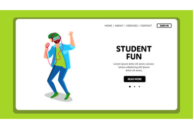 Student Fun Listening Music And Dancing Vector