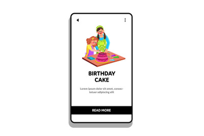 Birthday Cake Cooking Mother With Daughter Vector