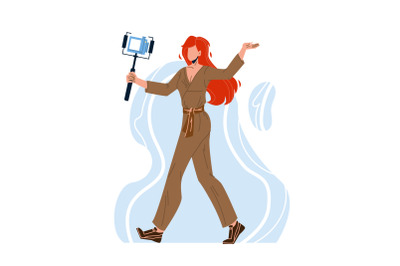 Blogger Woman Recording Video With Camera Vector